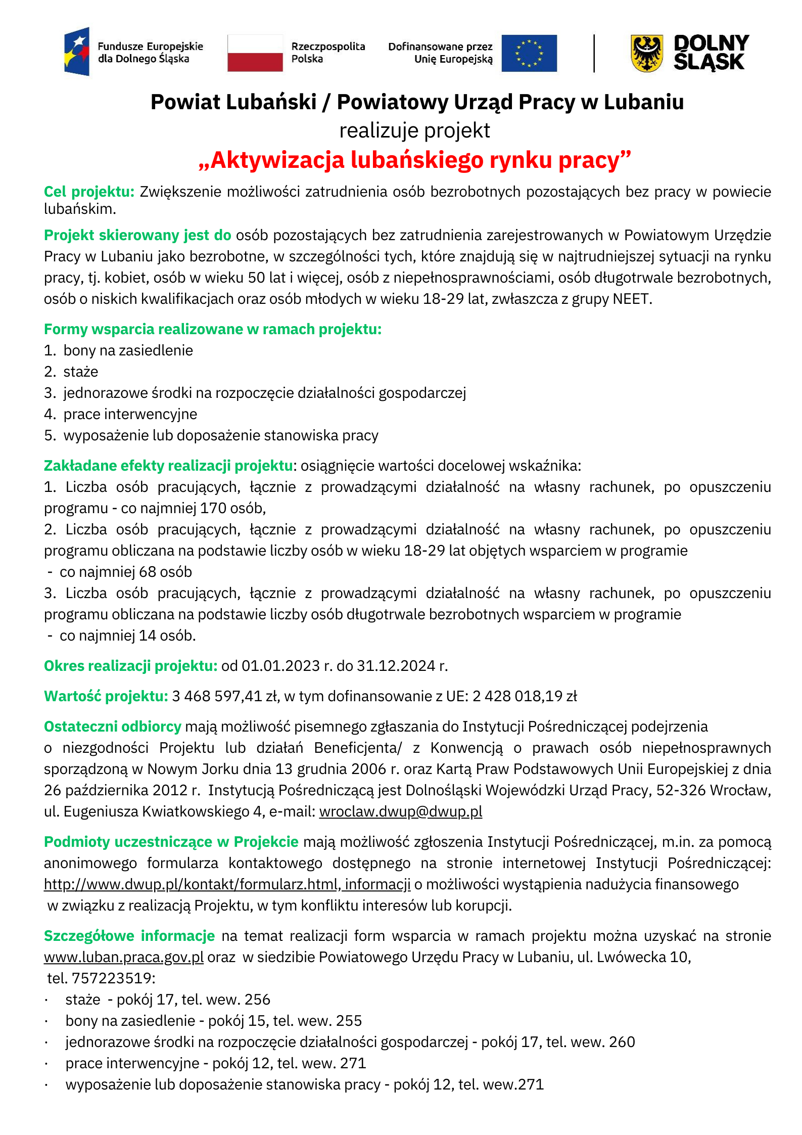 Obrazek dla: Informacja o realizowanym projekcie: Aktywizacja lubańskiego rynku pracy
