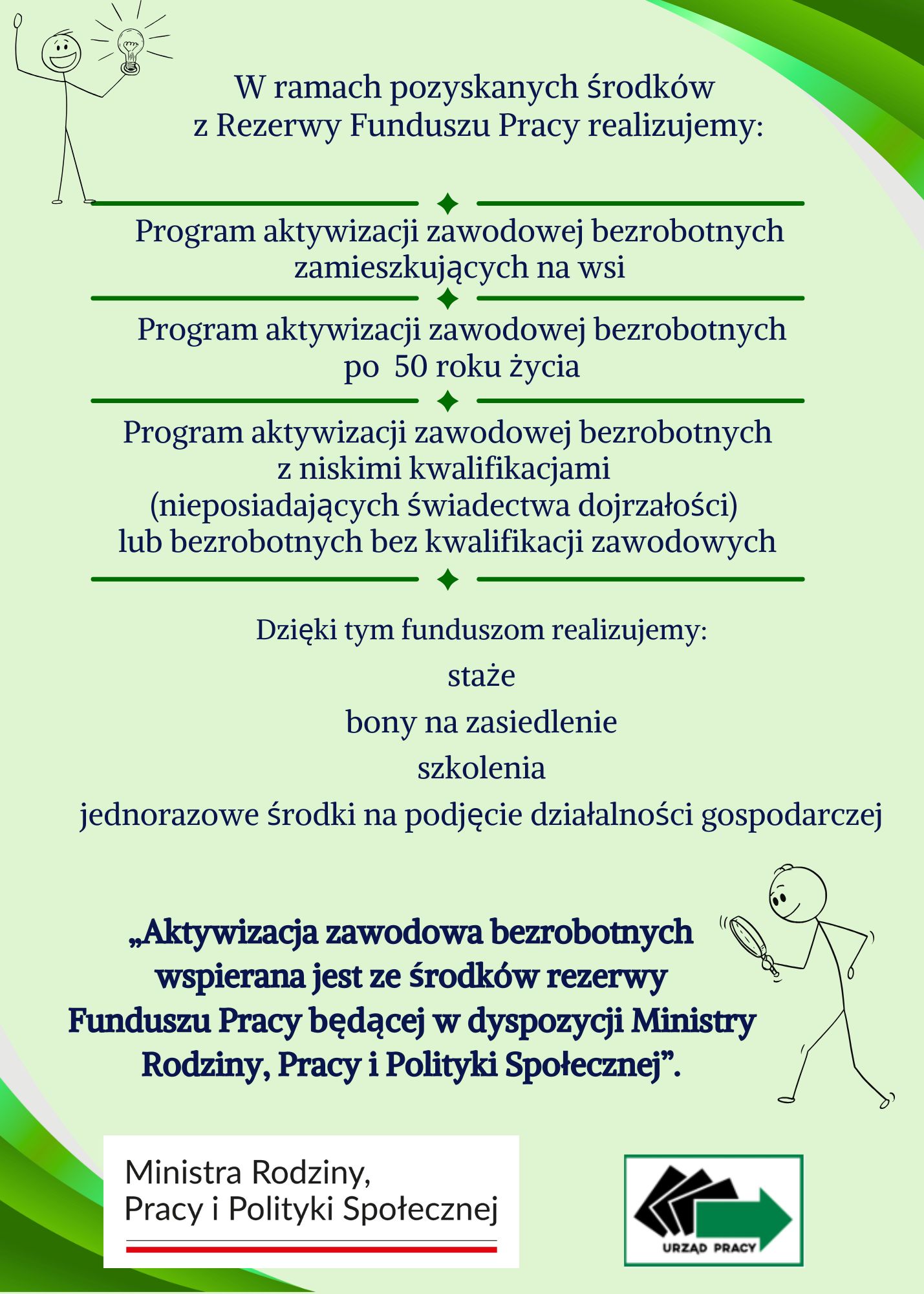 Zdjęcie artykułu Informacja o realizowanych programach w związku z pozyskaniem środków z rezerwy Funduszu Pracy