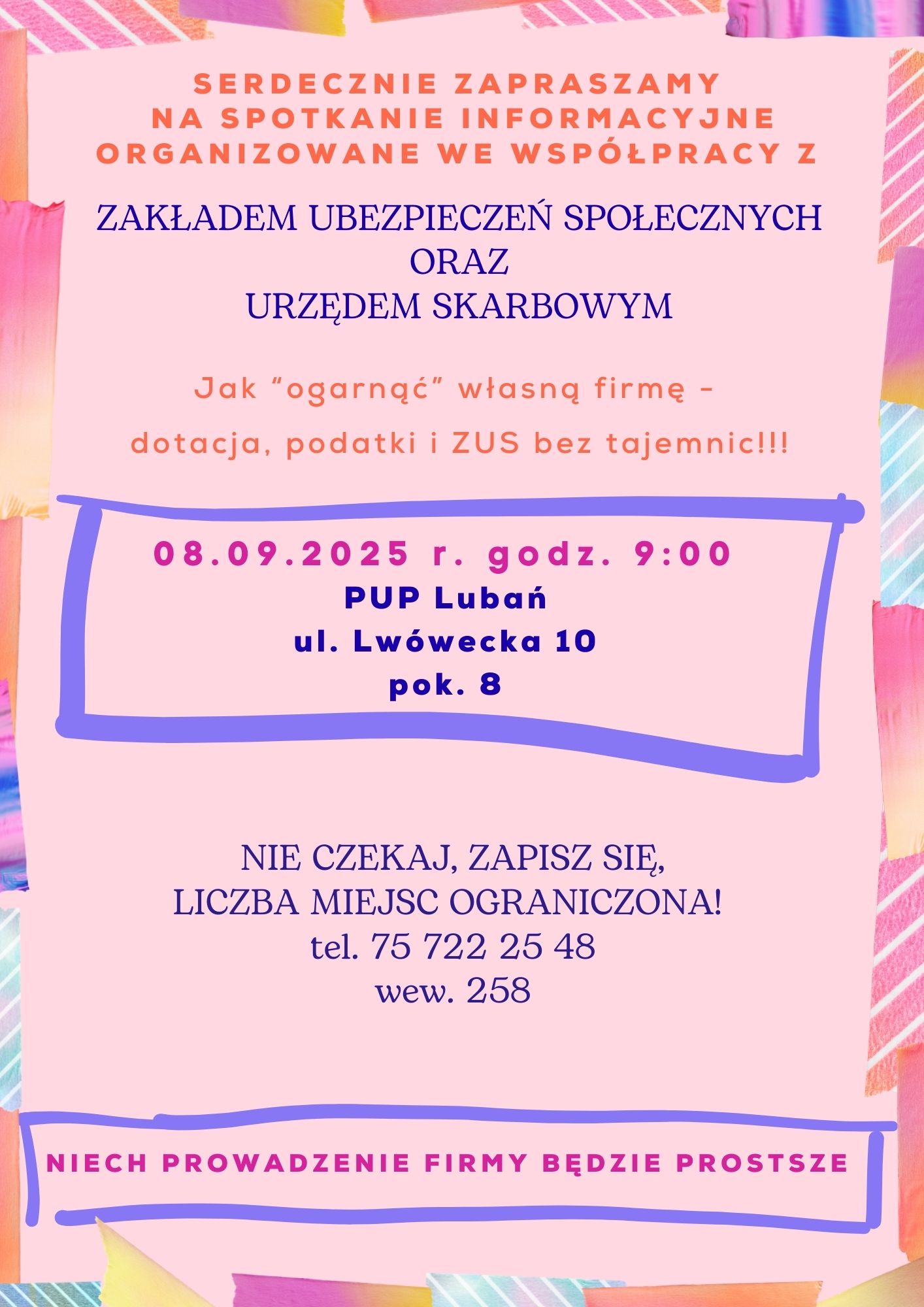 Zdjęcie artykułu Zapraszamy na spotkanie informacyjne pt. Jak "ogarnąć" własną firmę - dotacja, podatki i ZUS bez tajemnic